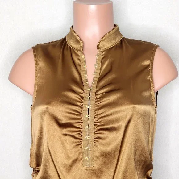 Cynthia Steffe Silk Blend Hook Front Top Brown Copper Sleeveless Tie Sides - Picture 2 of 8